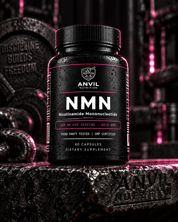 Anvil Nutrition NMN, 500 mg Beta-NMN per two-capsule serving, 60 capsules, front of bottle