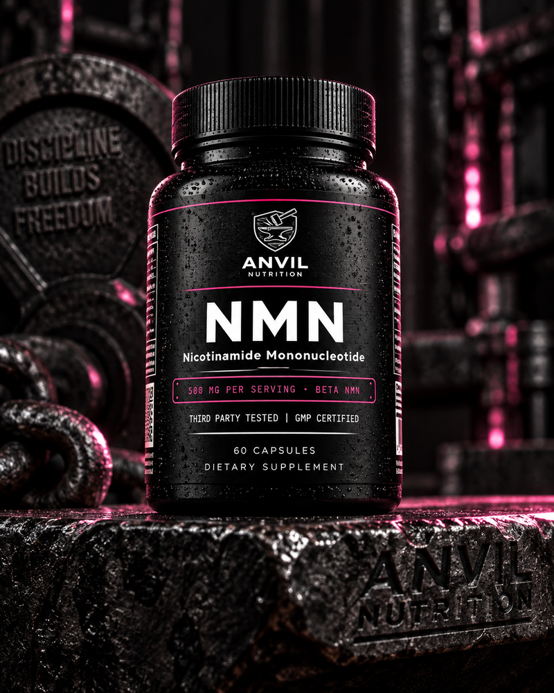 Anvil Nutrition NMN, 500 mg Beta-NMN per two-capsule serving, 60 capsules, front of bottle