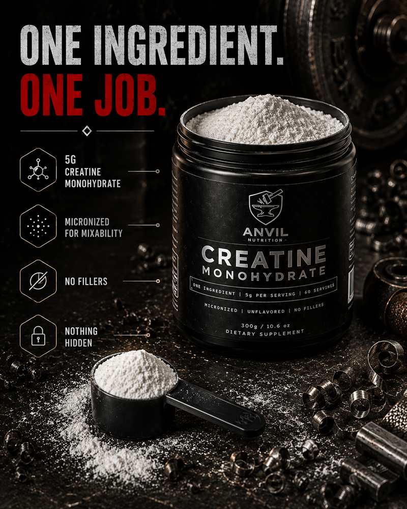 IGNITE Creatine Monohydrate open container with scoop — 5g creatine, micronized, no fillers, nothing hidden