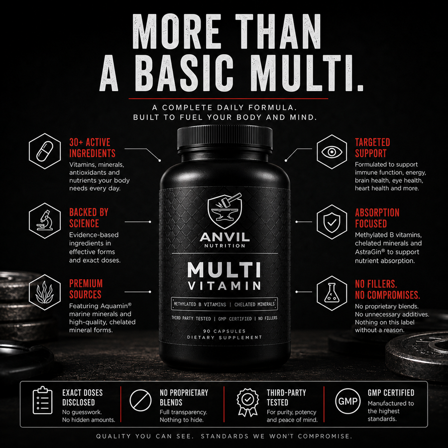 More than a basic multi — a complete daily formula built to fuel your body and mind, with bio-active forms and absorption support