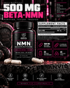 500 mg Beta-NMN supplement facts: serving size 2 capsules, 30 servings per container, Beta-NMN 500 mg, other ingredients vegetable cellulose capsule, rice flour and microcrystalline cellulose